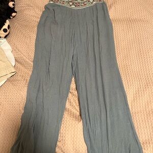 Women's Green Embroidered Flowy Pants